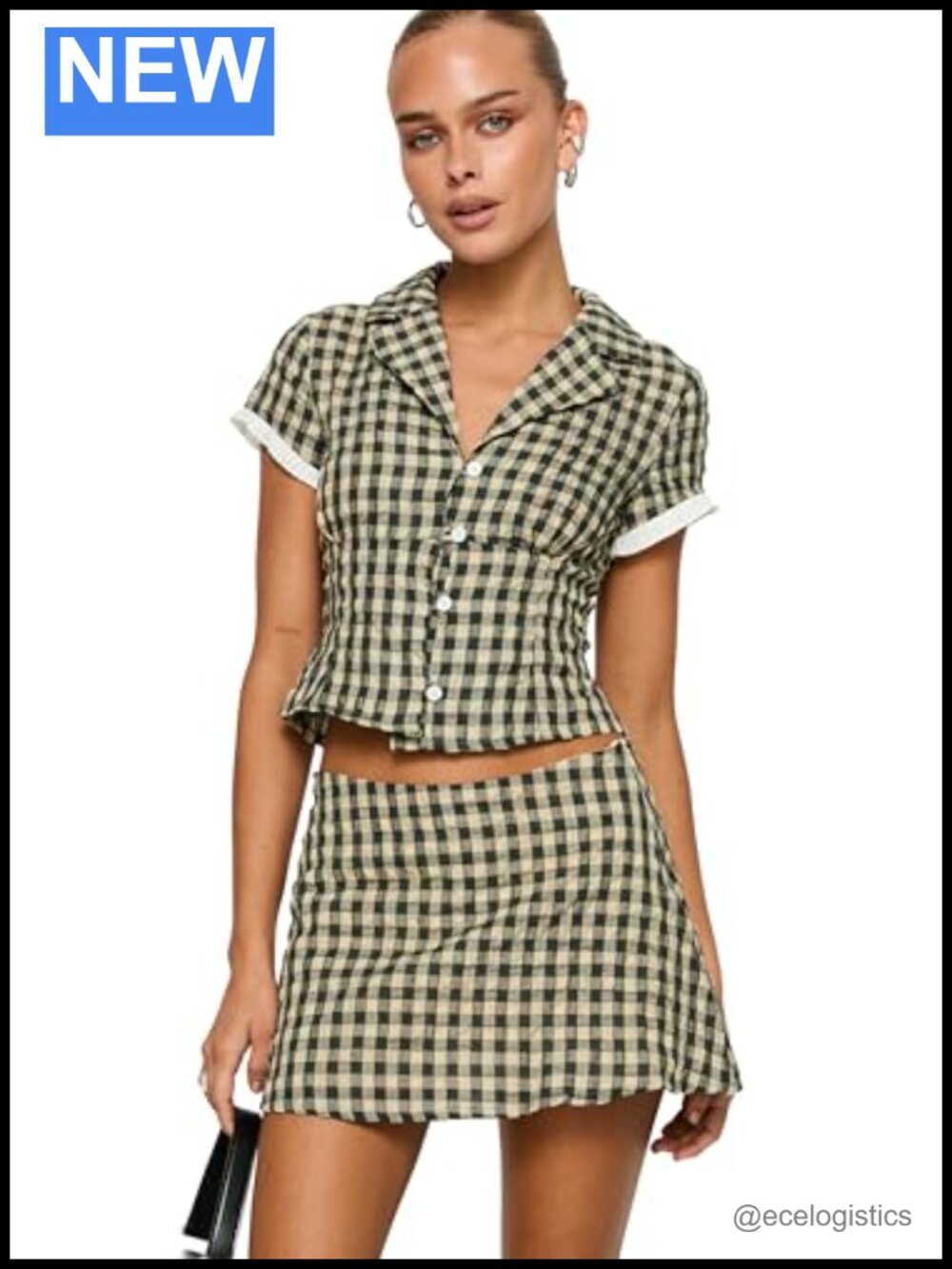 Princess Polly Womens Rhom Set Button Up Shirt & Mini Skirt Two Piece Short Set